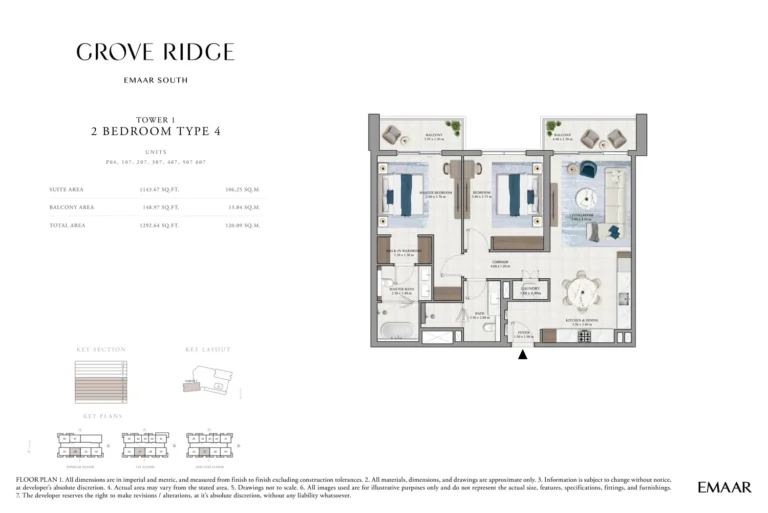 Grove Ridge floor plan 2-спальн. · 1292 sqft