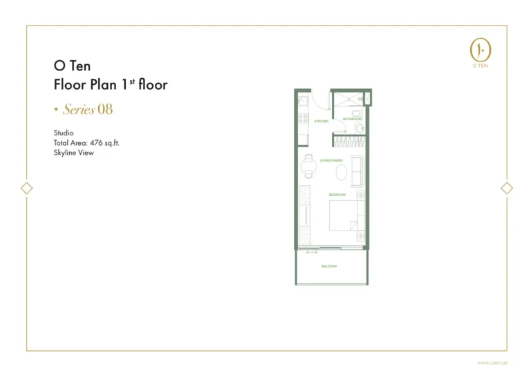 O Ten floor plan Студия · 476 sqft
