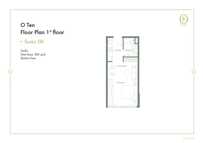 O Ten floor plan Студия · 385 sqft
