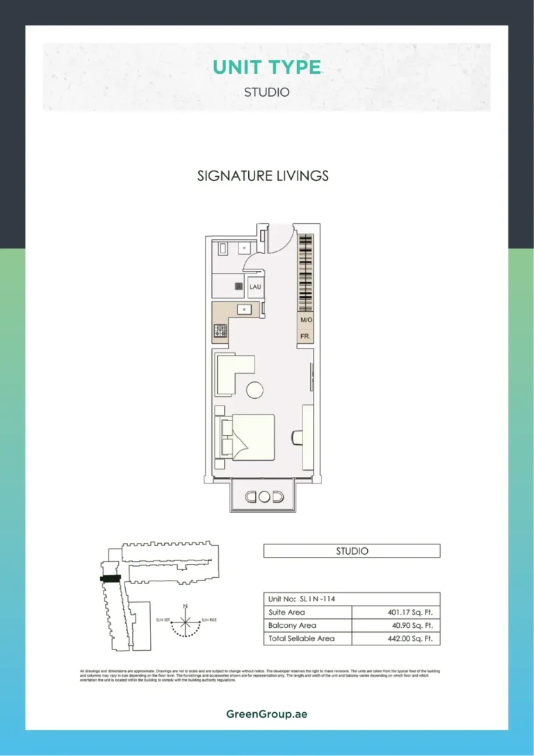 Signature Livings floor plan Студия · 401 sqft