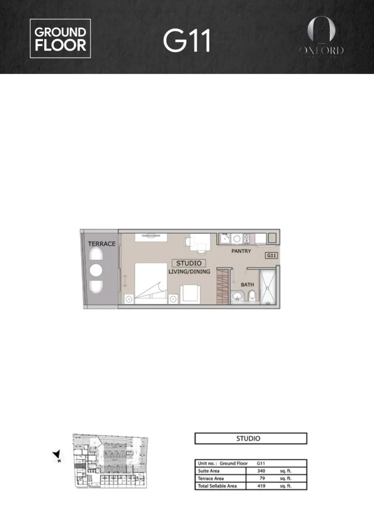 Oxford Boulevard floor plan Studio · 419 sqft