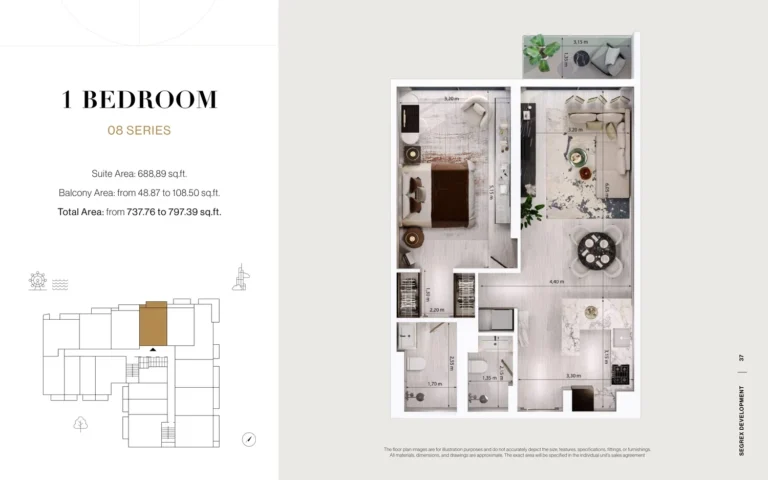 Stonehenge Residences 2 floor plan 1-спальн. · 737 sqft