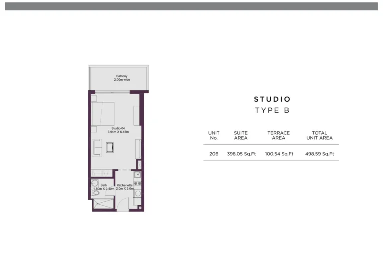 Dune Residency floor plan Studio · 498 sqft