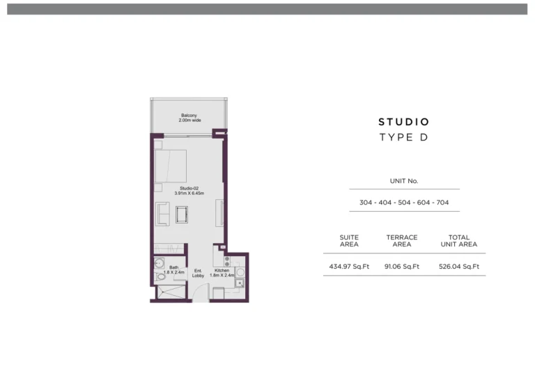 Dune Residency floor plan Studio · 526 sqft