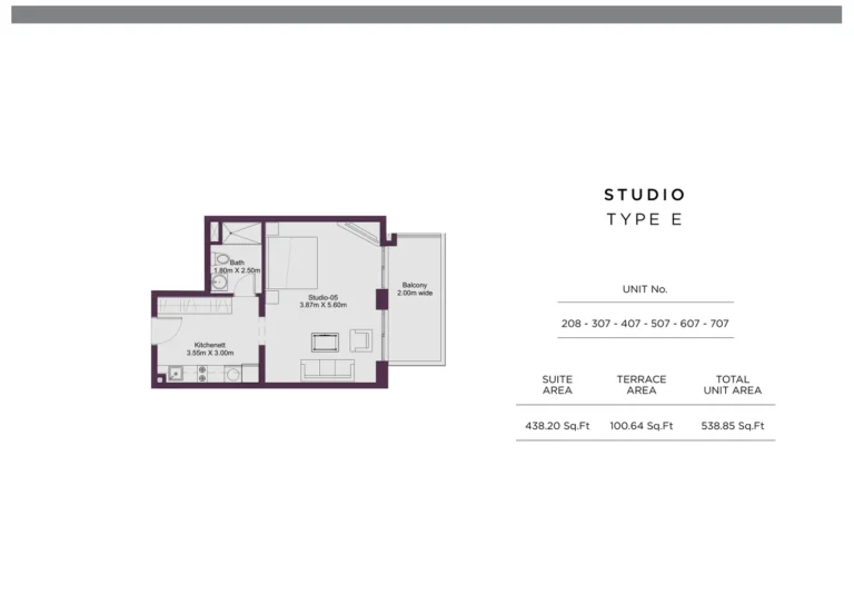 Dune Residency floor plan Studio · 538 sqft