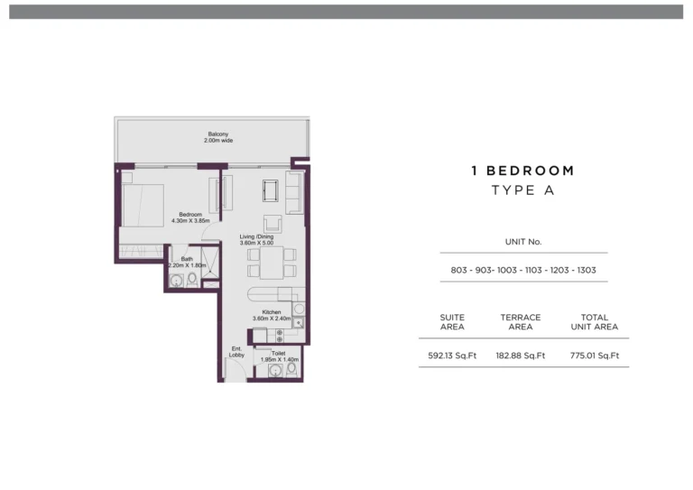 Dune Residency floor plan 1 BR · 775 sqft