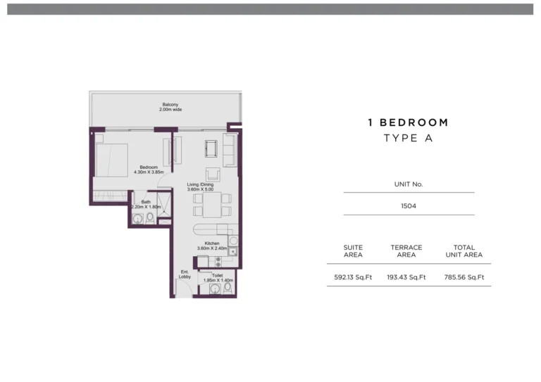 Dune Residency floor plan 1 BR · 785 sqft
