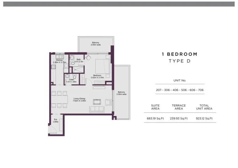 Dune Residency floor plan 1 BR · 923 sqft