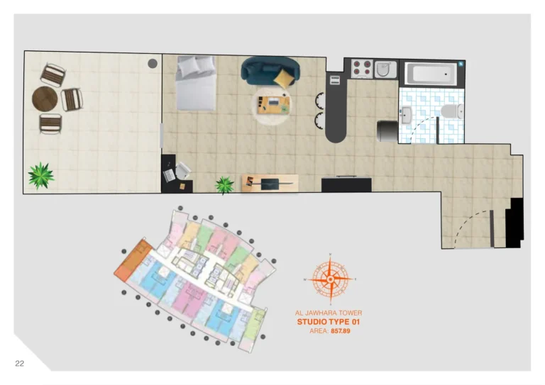 Al Jawhara Residences floor plan Studio · 857 sqft