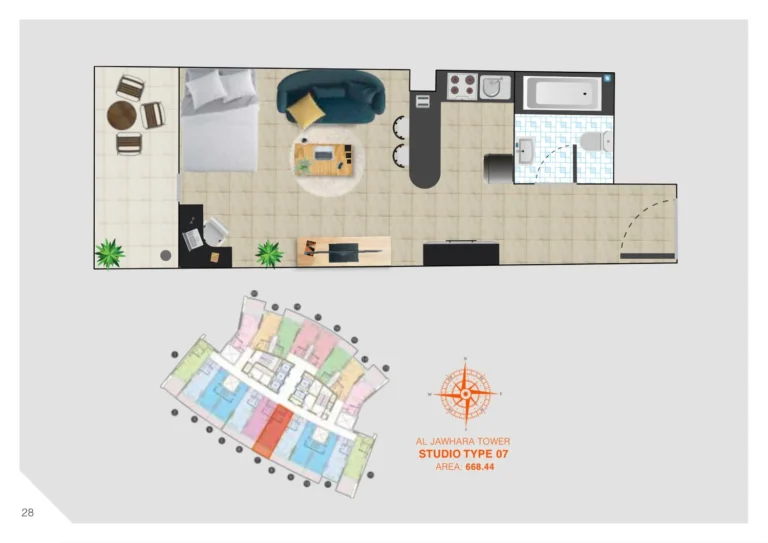 Al Jawhara Residences floor plan Studio · 668 sqft