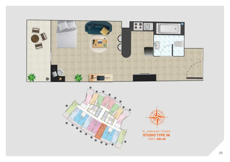 Al Jawhara Residences floor plan Studio · 684 sqft