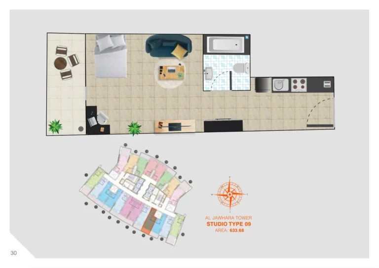 Al Jawhara Residences floor plan Studio · 633 sqft