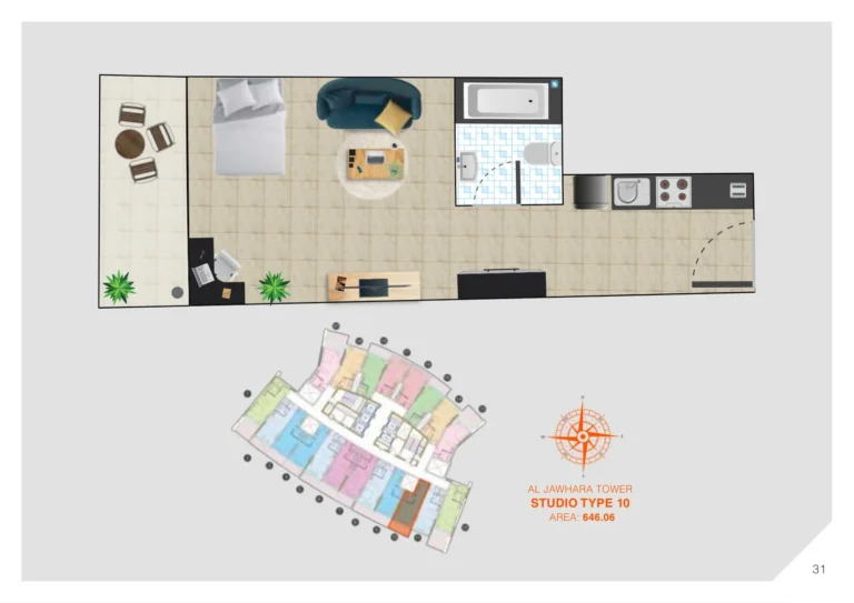 Al Jawhara Residences floor plan Studio · 646 sqft