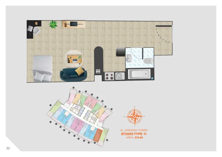 Al Jawhara Residences floor plan Studio · 574 sqft