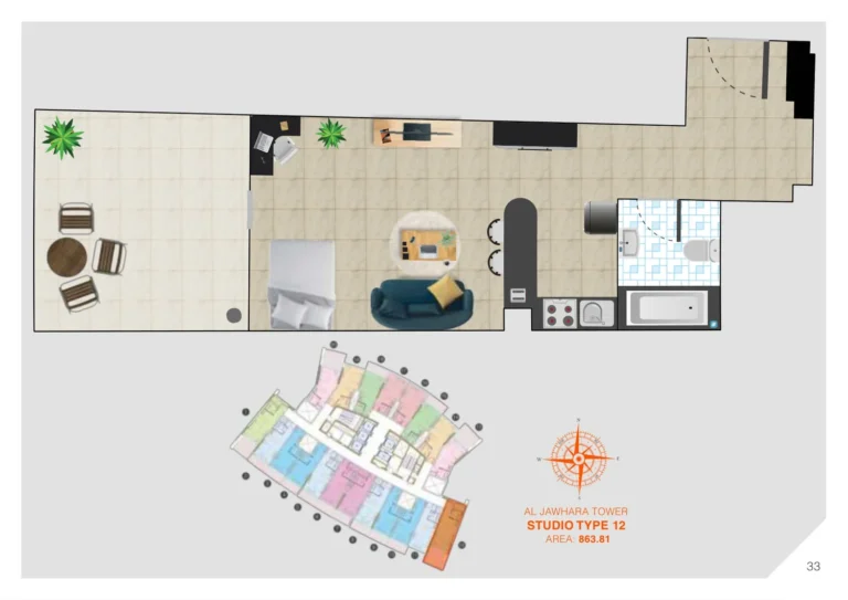 Al Jawhara Residences floor plan Studio · 863 sqft