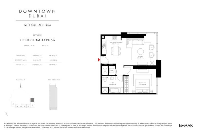 Act Towers floor plan 1 BR · 740 sqft