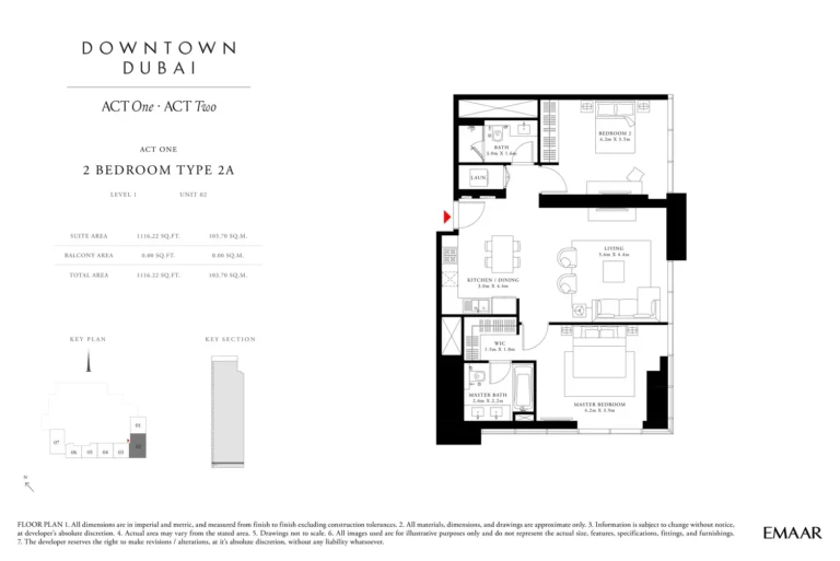 Act Towers floor plan 2 BR · 1116 sqft
