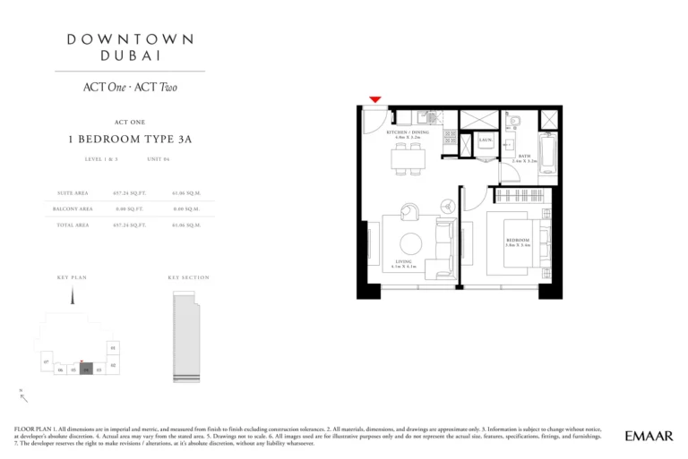 Act Towers floor plan 1 BR · 657 sqft