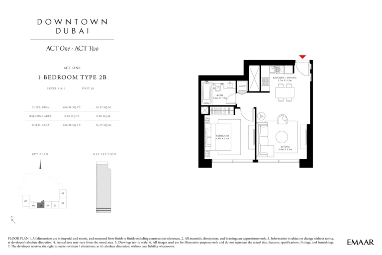 Act Towers floor plan 1 BR · 606 sqft