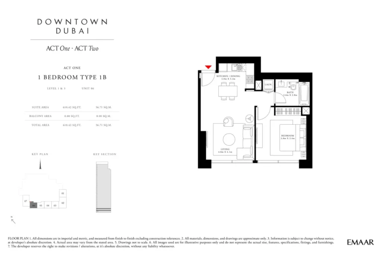 Act Towers floor plan 1 BR · 610 sqft
