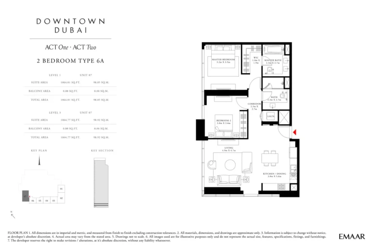 Act Towers floor plan 2 BR · 1064 sqft