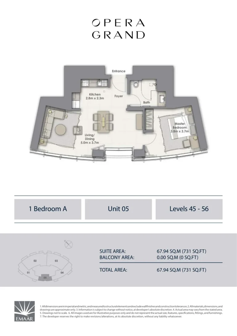 Opera Grand floor plan 1 BR · 731 sqft