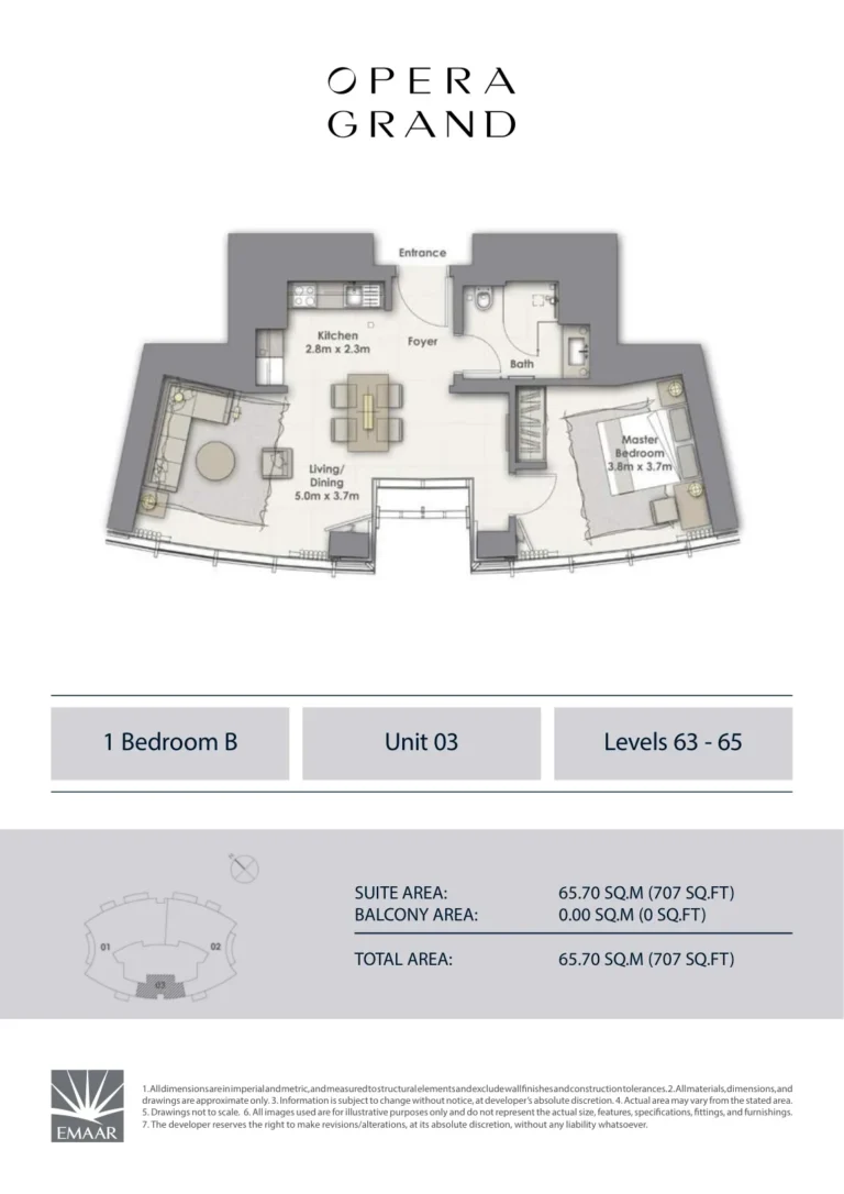 Opera Grand floor plan 1 BR · 707 sqft