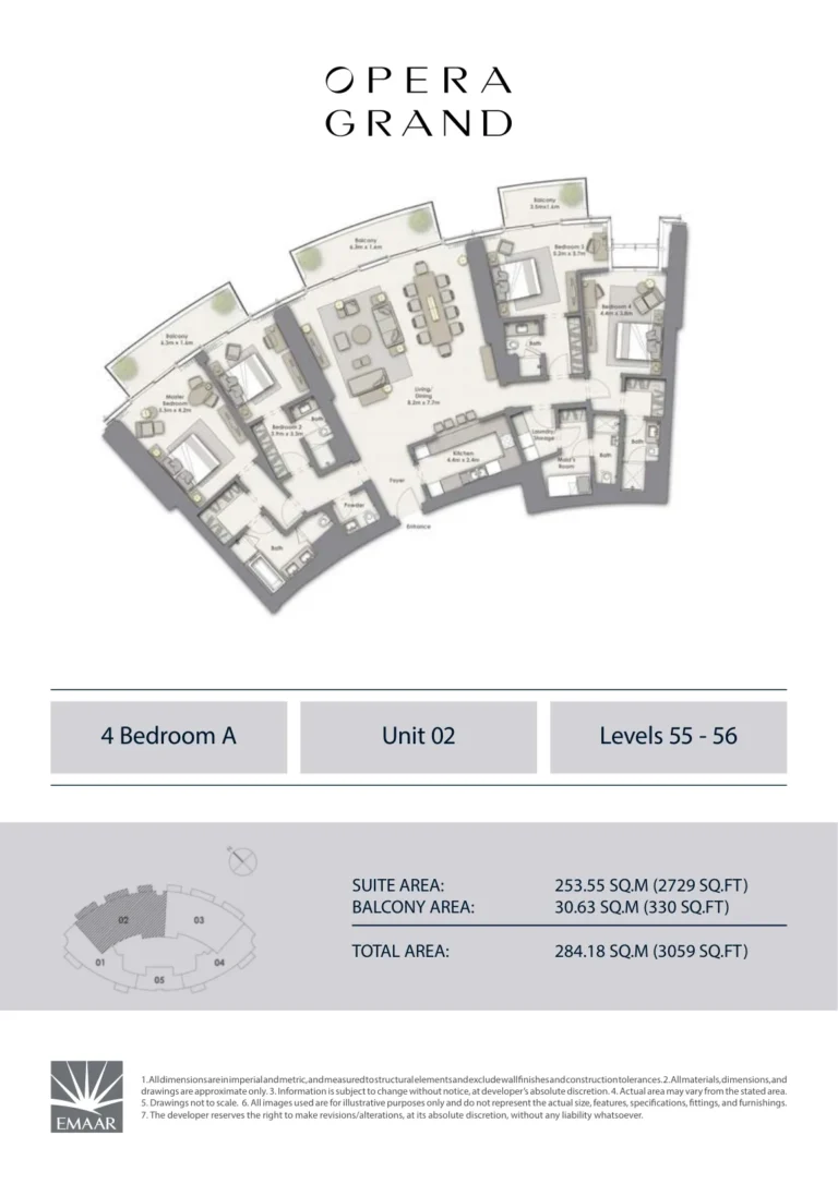 Opera Grand floor plan 4 BR · 3059 sqft