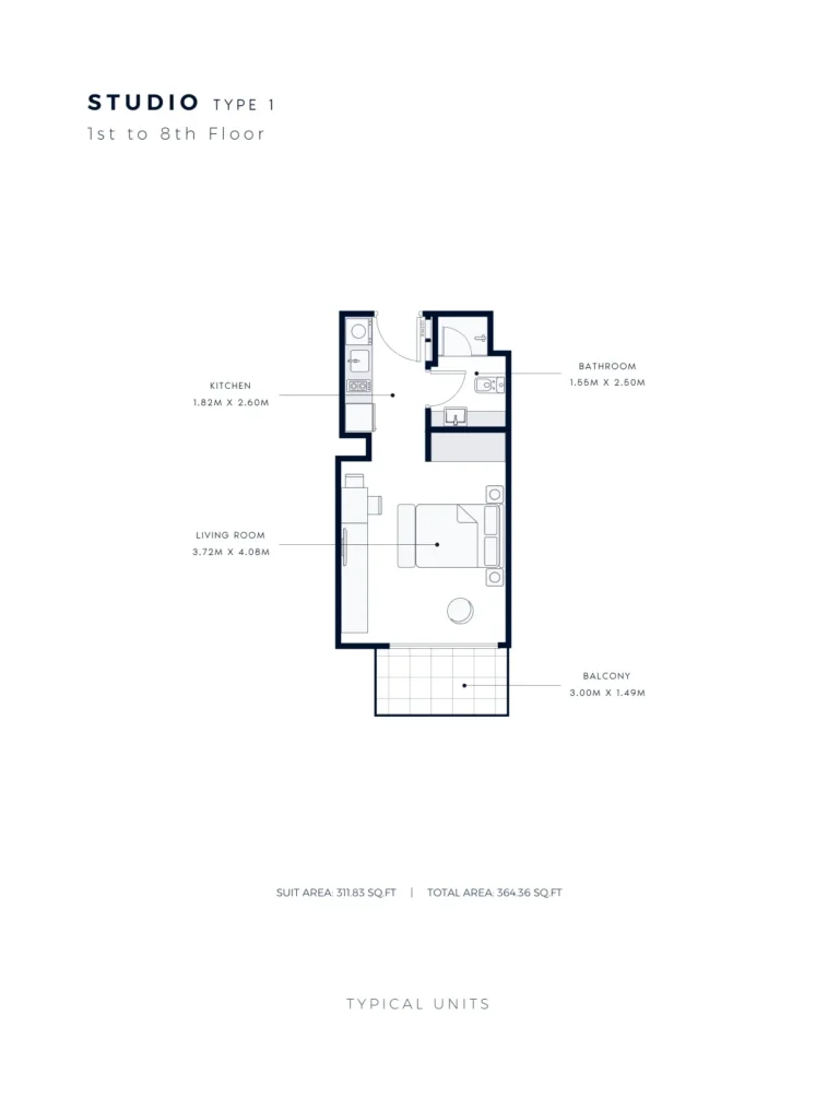 Azizi Amber floor plan Studio · 364 sqft