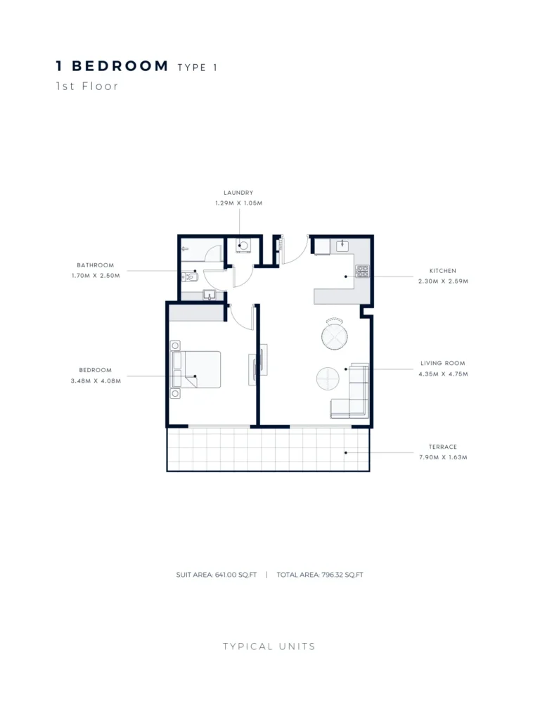 Azizi Amber floor plan 1 BR · 796 sqft