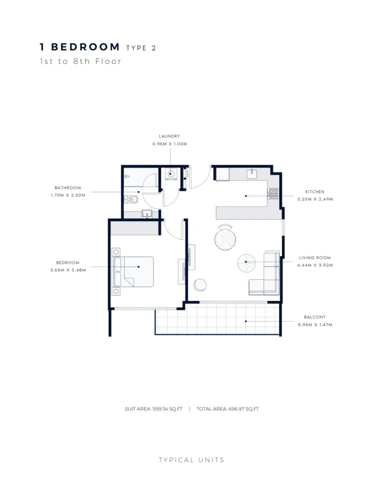 Azizi Amber floor plan 1 BR · 696 sqft