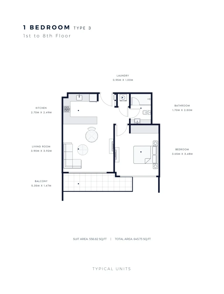Azizi Amber floor plan 1 BR · 645 sqft