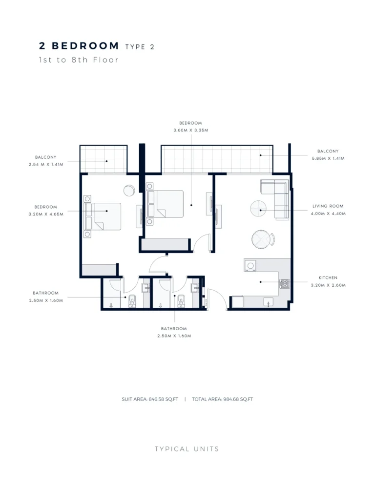 Azizi Amber floor plan 2 BR · 984 sqft