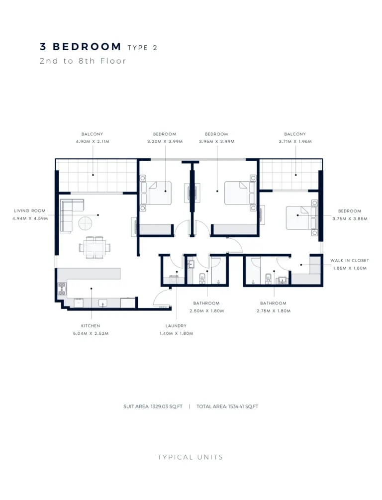 Azizi Amber floor plan 3 BR · 1534 sqft