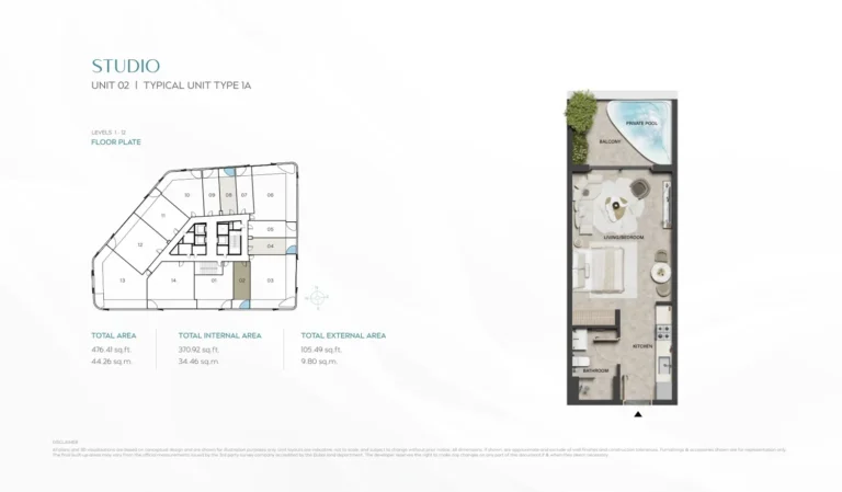 Weybridge Gardens 5 floor plan Студия · 476 sqft