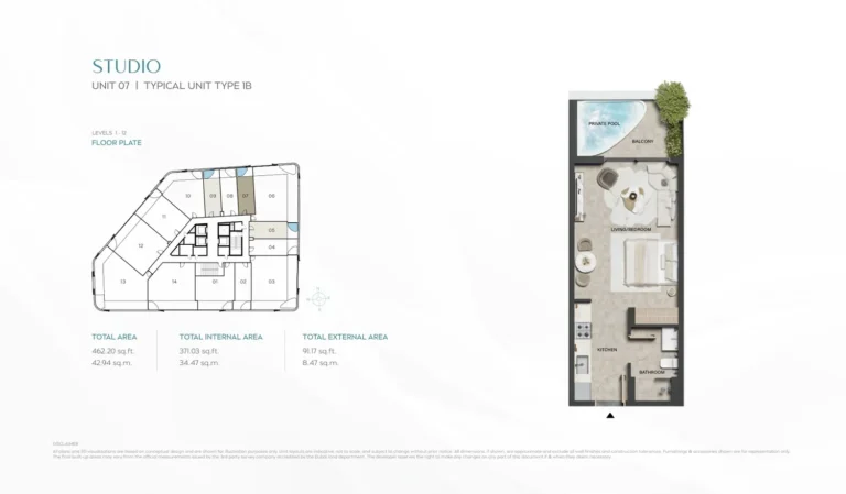 Weybridge Gardens 5 floor plan Студия · 462 sqft