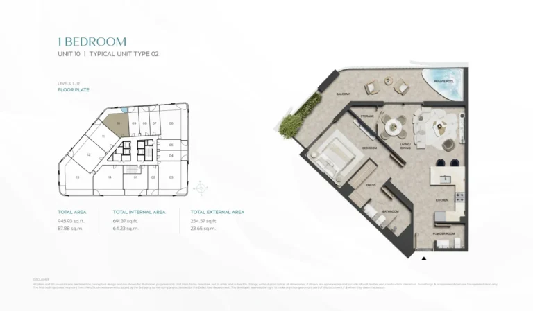 Weybridge Gardens 5 floor plan 1-спальн. · 945 sqft