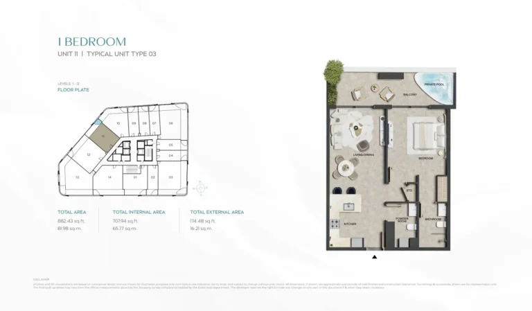 Weybridge Gardens 5 floor plan 1-спальн. · 882 sqft