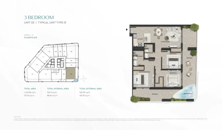 Weybridge Gardens 5 floor plan 3-спальн. · 1474 sqft
