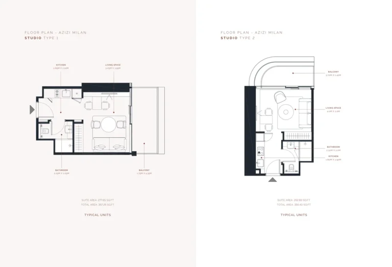 Azizi Milan 20 floor plan Studio · 357 sqft