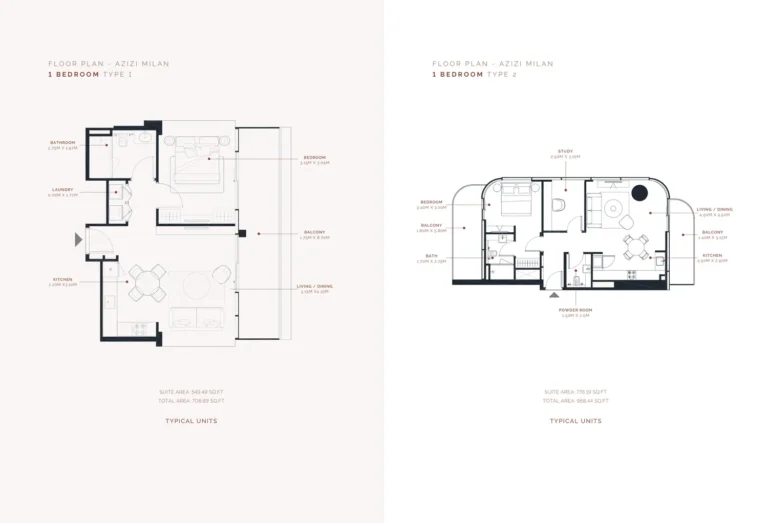 Azizi Milan 20 floor plan 1 BR · 708 sqft