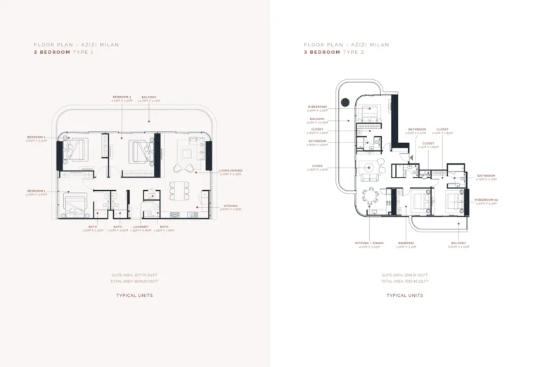 Azizi Milan 20 floor plan 3 BR · 1604 sqft
