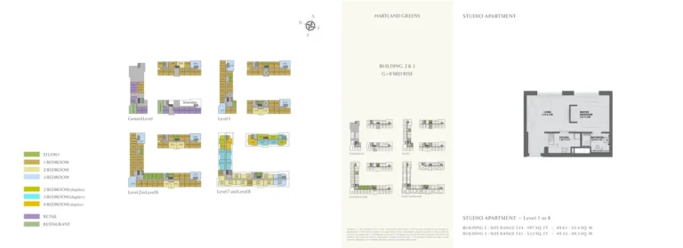 Sobha Hartland Greens 1 floor plan Studio · 534 sqft