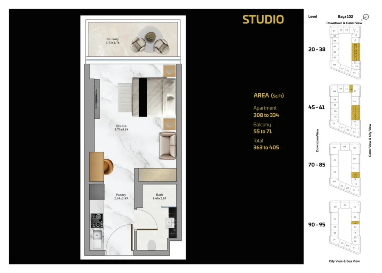 Bayz 102 by Danube floor plan Студия · 363 sqft