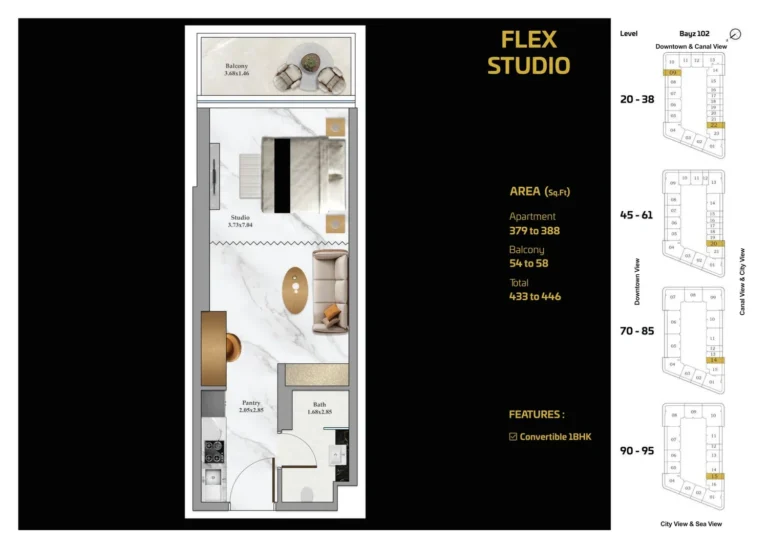 Bayz 102 by Danube floor plan Студия · 433 sqft