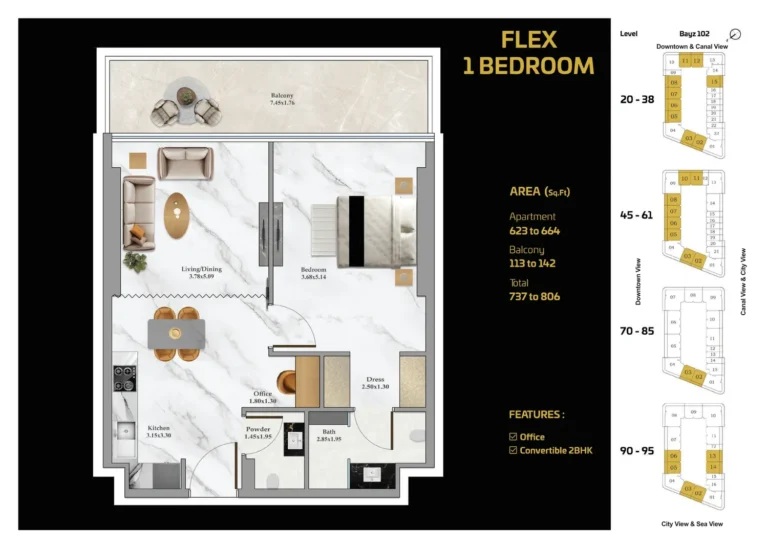 Bayz 102 by Danube floor plan 1-спальн. · 737 sqft