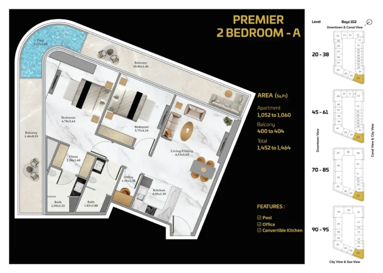 Bayz 102 by Danube floor plan 2-спальн. · 1452 sqft