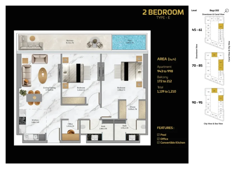 Bayz 102 by Danube floor plan 2-спальн. · 1119 sqft