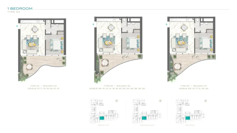 Chic Tower by de Grisogono floor plan 1-спальн.