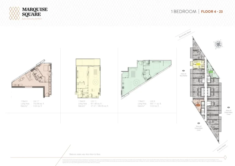 Marquise Square Tower floor plan 1 BR · 733 sqft